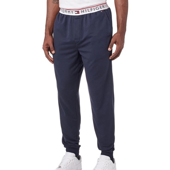 Tommy Hilfiger Taped Logo Waist Band Dark Navy Joggers Pockets Mens M, XL New - Picture 2 of 9
